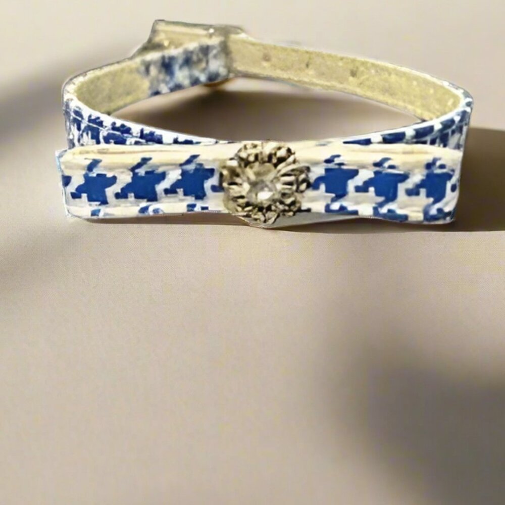 Crystal Flower Bow Dog Collar 9-11" Neck, Made in USA, Cute & Stylish